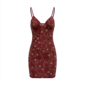 Claudel Vintage Y2K Floral Red Spaghetti Strap Slip Dress Size PS 90s Stretch